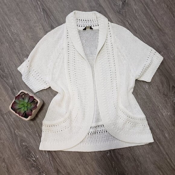 Denver Hayes Sweaters - Denver Hayes * Cream Short Sleeve Cardigan * Sz Lg